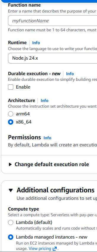 Create Lambda function with the different compute type choices