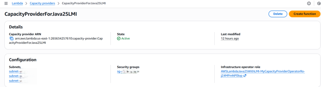 Created Lambda Manager Instances Capacity Provider