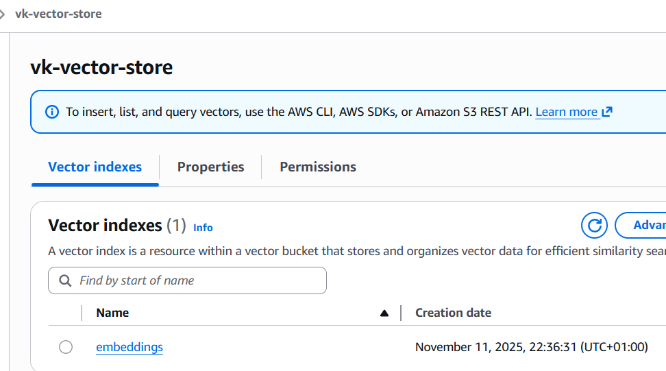 S3 Vector Store bucket and index