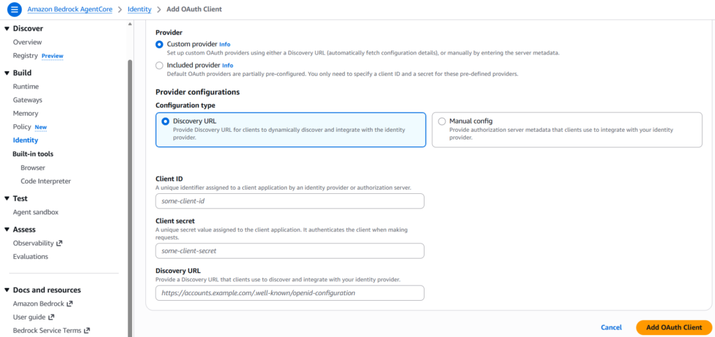 Create AgentCore Identity OAuth