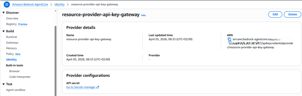 AgentCore Identity API Key Resource Provider