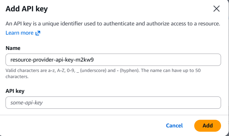 Create AgentCore Identity API Key resource provider