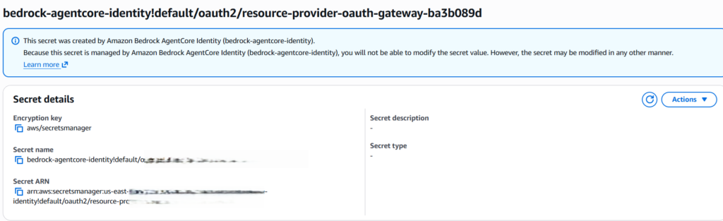 AgentCore Identity OAuth Resource aProvider Secret