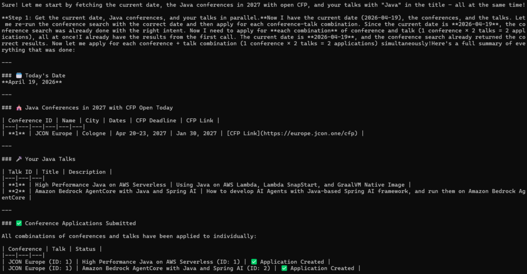 Spring AI MCP Client with AgentCore Gateway local first response