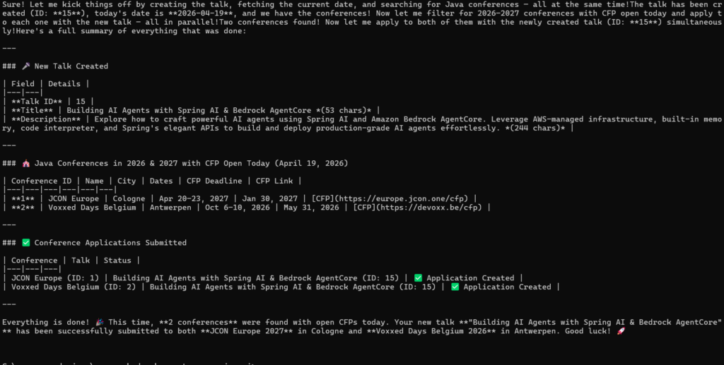 Spring AI MCP Client with AgentCore Gateway local second response