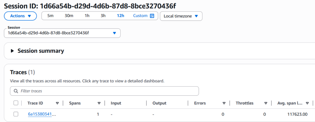 AgentCore Observability- session ID view