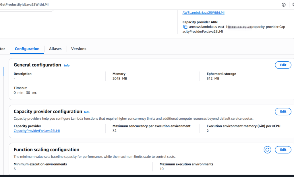 AWS Lambda with LMI changed capacity configuration