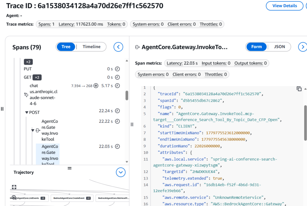 AgentCore Observability- trace ID timeline view 2