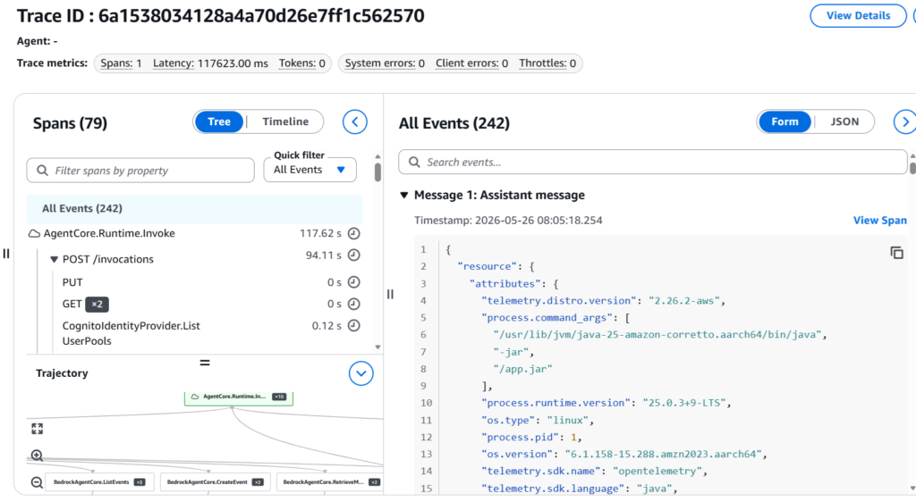 AgentCore Observability- trace ID tree view 1